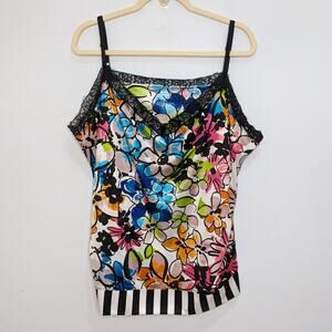 Lane Bryant Womens 4X 26/28 Tank Top Sleeveless Floral Stripes Cami Plus Size